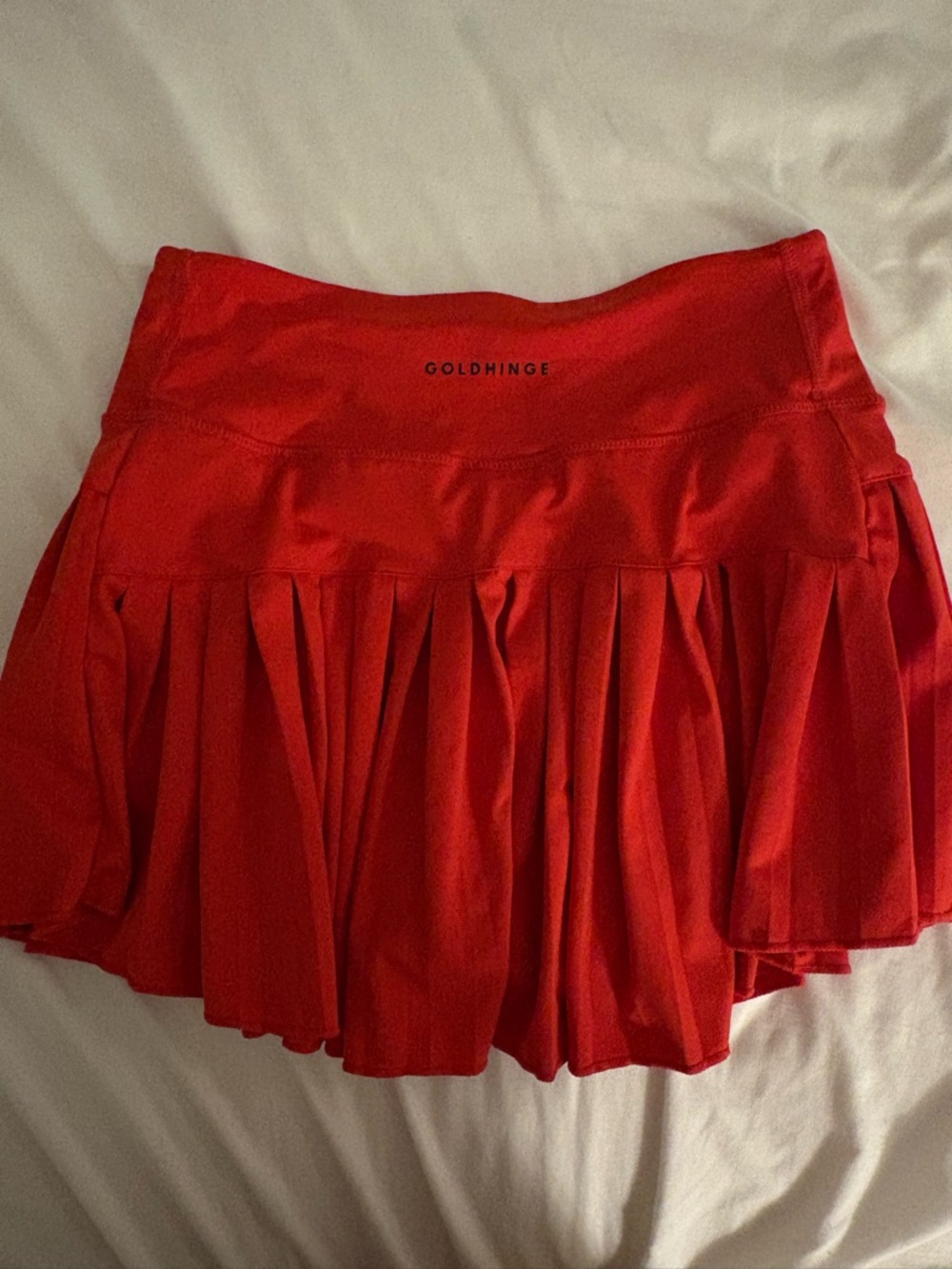 GoldHinge Red Pleated Mini Skirt